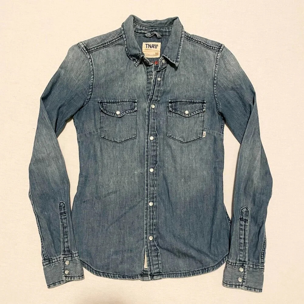 TNA Jean Shirt Long Sleeve Button Up Womens Size XS